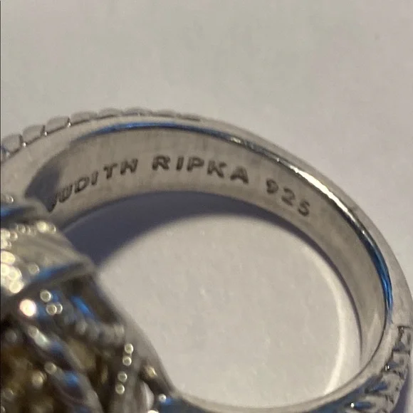 Judith Ripka Yellow and Silver Cocktail Ring with Intricate Design - Picture 5 of 5